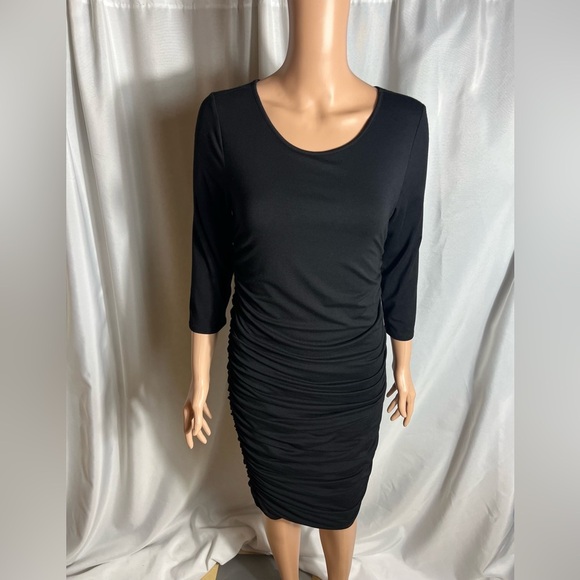 Vince Camuto Ruched Dress 3/4 Sleeve Black Size S Business Casua Preloved - Picture 1 of 8